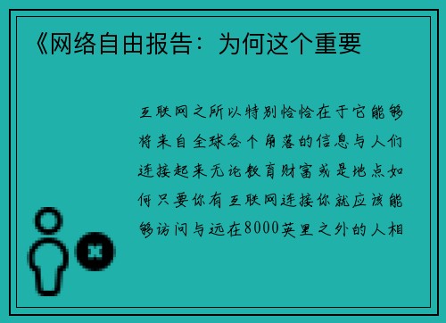 《网络自由报告：为何这个重要 